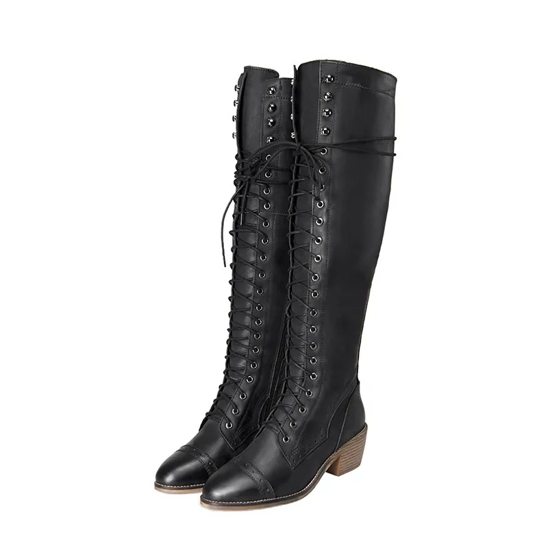 ASUMER vintage knee high boots women genuine leather shoes zip cross tied autumn winter long boots ladies casual shoes
