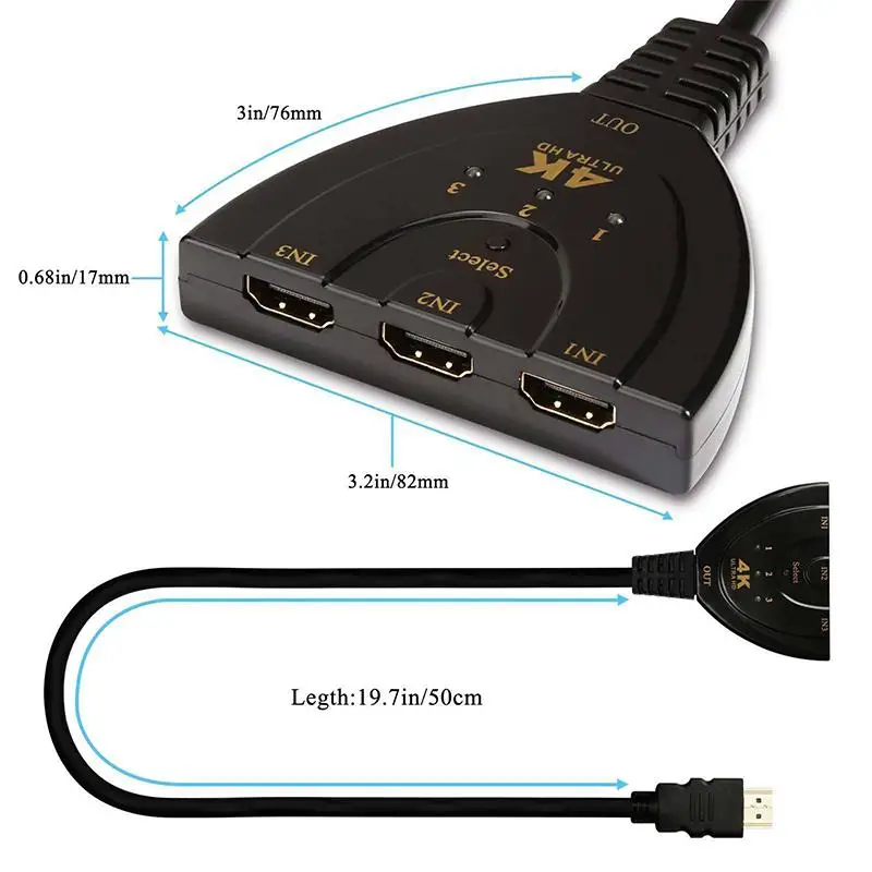 4K 3D Mini 3 порта HDMI коммутатор 4K HDMI сплиттер 1080P 3 в 1 выход порт концентратор для DVD HDTV для Xbox PS3 PS4 r30