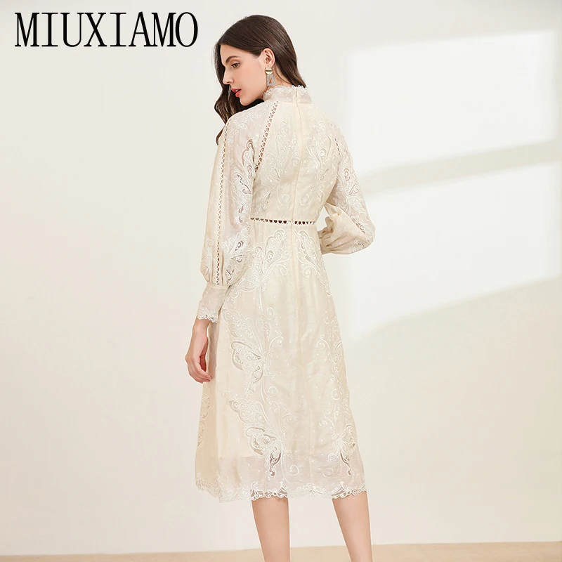 MIUXIMAO, высокое качество, осень и весна, платье, роскошная вышивка, офисное, женское, элегантное, Повседневное платье, vestidos