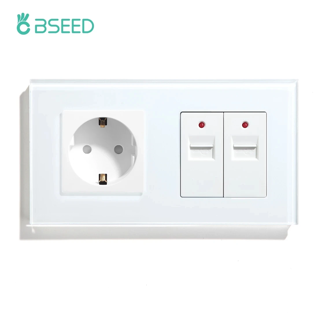 

BSEED Socket EU Standard With USB Charger Wall Socket Outlet 100V-240V White Black Gloden Crystal Glass Panel