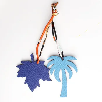 

Luxury Famous Brand Silk Strap Real Natural Leather Panda Leaf Maple Tree Fox Keychain Pendant Animal Women Backpack Bag Charm
