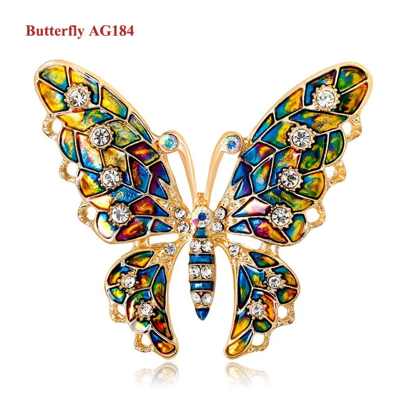 Butterfly AG184 Модные броши для женщин, животное, Бабочка, эмаль, горный хрусталь, кристалл, брошь на булавке, костюм для девочек, праздничная одежда, ювелирные изделия, аксессуары - Окраска металла: Butterfly AG184