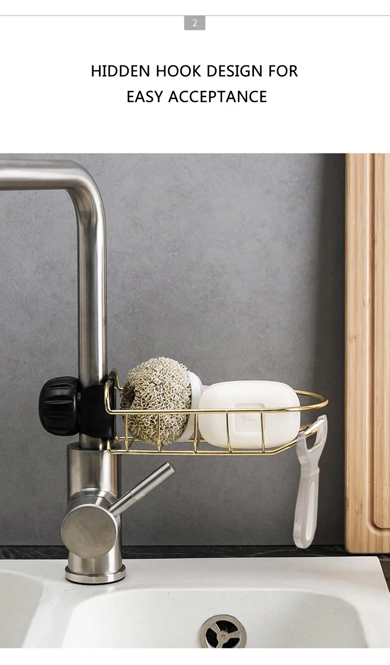 2Water-tap Hanging Storage Rack Stainless Steel Sink Faucet Clip Holder Kitchen Shelf Drain Racks Tool Bathroom Organizer Shelfs