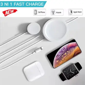

3 in 1 Magnetic Wireless Charger For Airpods Apple Watch Series 1 2 3 4 USB Fast Charging Cable For iPhone 6s 7 8 Plus X XS iPad