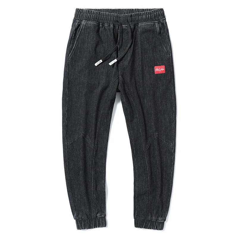 Fashion Streetwear Men Jeans Loose Fit Slack Bottom Black Cargo Pants Harem Trousers Elastic Waist Hip Hop Jeans Men Joggers