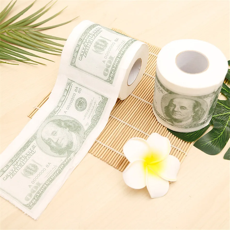 

4 Roll Toilet Roll Paper Money Dollar Printed Toilet Tissue Prank Funny Pattern Paper Tissue Rolling Paper Gift for Home Kitchen