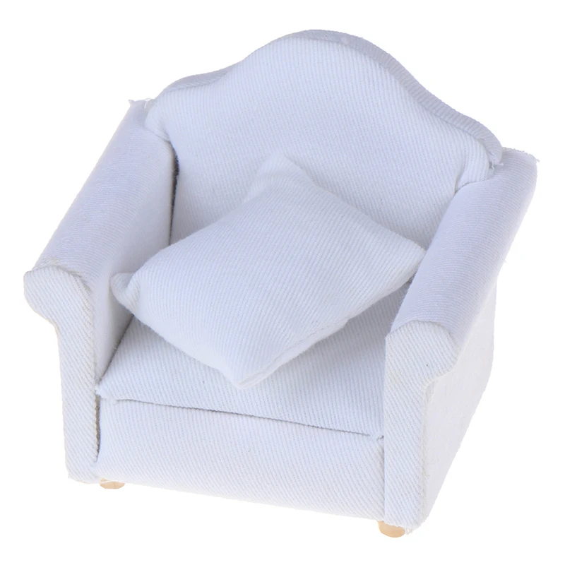 1/12 Dollhouse White Sofa with Back Cushion Mini Sofa Chair Furniture Model Toys for Doll House Decoration Miniature Accessories
