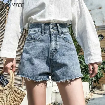 

Shorts Women Denim Fur-line Korean Style Wide Leg Double Breasted New Fashion Chic Trendy Leisure Vintage Girl Streetwear Womens