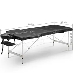 Черный 84 "Портативный Регулируемый массажный стол с футляром для переноски Алюминиевые ножки 3 с секциями для салона, кровати