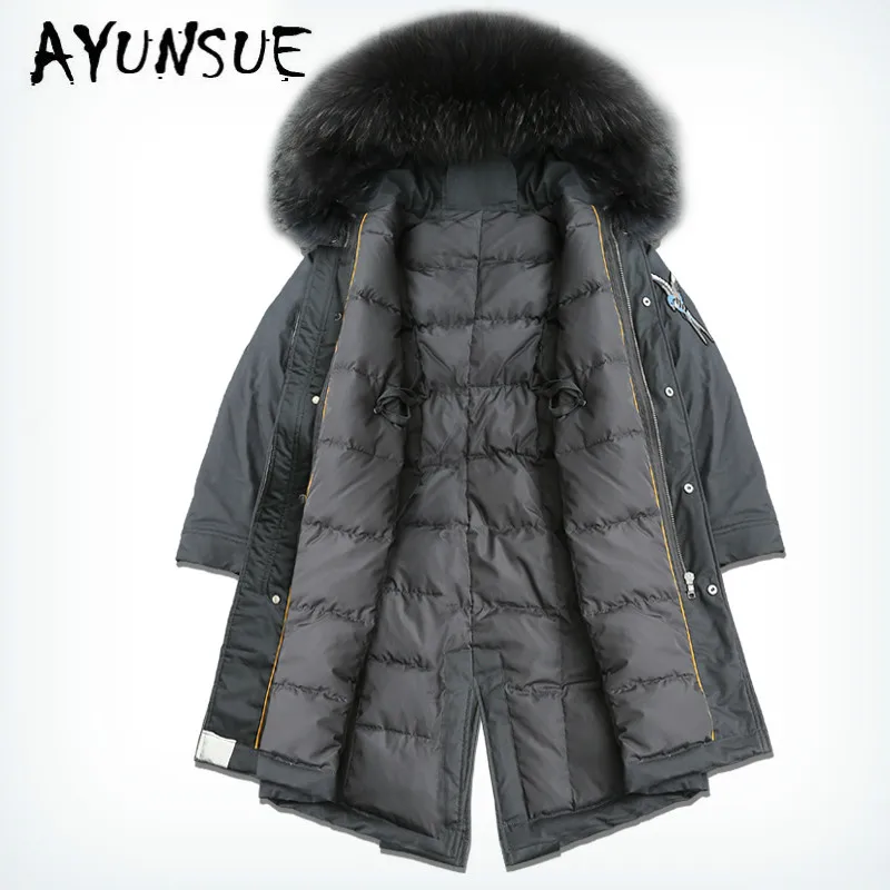 Новое зимнее пальто Женская 90% белая куртка-пуховик Корейская куртка-пуховик с воротником из меха енота женская теплая парка с вышивкой YY1627