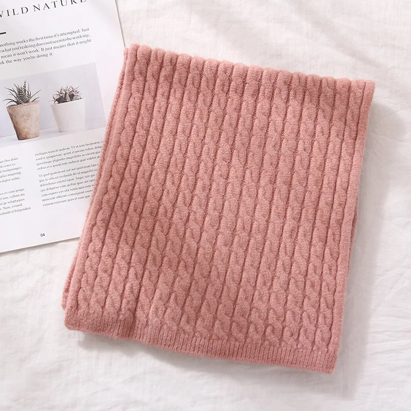Beige Green Winter Thick Warm Knit Children's Scarf Korean Twist Short Ladies Blue Scarves Beige Khaki Green Gray Foulard Femme