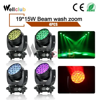 

4pcs AURA 19x15W RGBW 4in1 Led Moving Head Light Beam Wash with Zoom Backlight Stage Dj Light For Bar Wedding Church