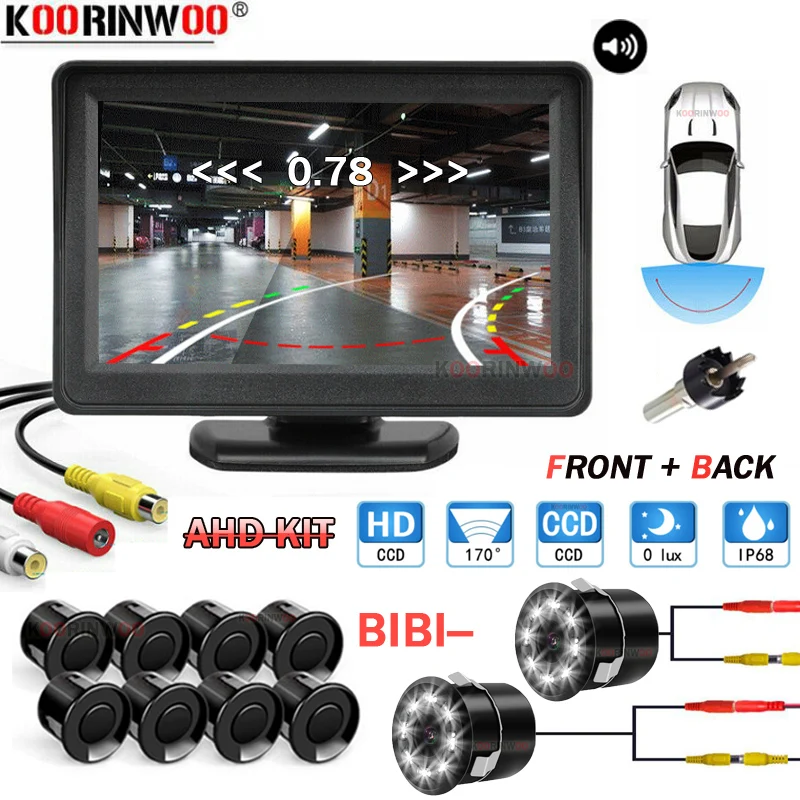 

Koorinwoo HD Parktronic Car Parking Sensor 8 Probe 22mm Alarm Front Camera Rearview Dynamic Trajectory Monitor LCD Video System