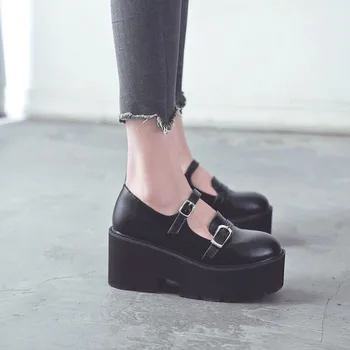 

thick platform shoes patent leather Goth shoes High Heels ankle strap heels Casual Shoes ladies low heel chunky shoes LJA960