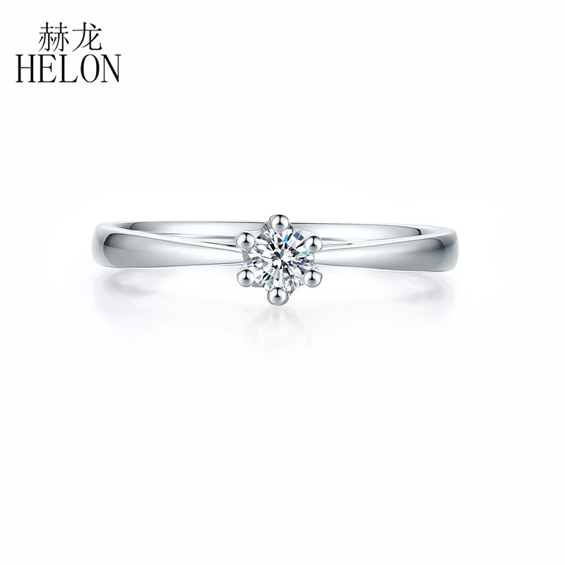 HELON 0.4ct Муассанит кольцо Настоящее 14 к белое золото круглый VVS/DEF Лаборатория Grown Муассанит алмаз обручальное кольцо для женщин классические ювелирные изделия