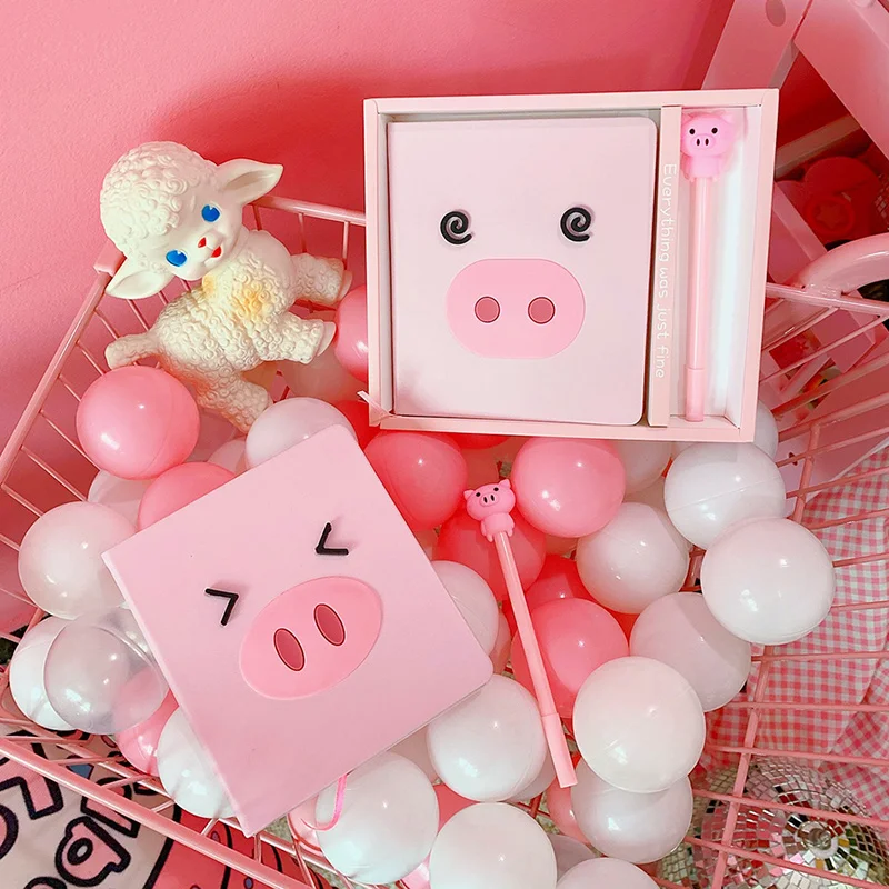 

Pig Journal Notebook Pen Set Lovely Gifts for Girls PP Cover Note Book Traveler Journey Memo VDX99