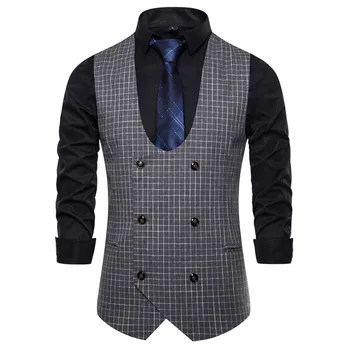 

9731 Spring &Autumn New Men's Casual Fashion U-Shaped Collar European And American-Style Pattern Cardigan Vest