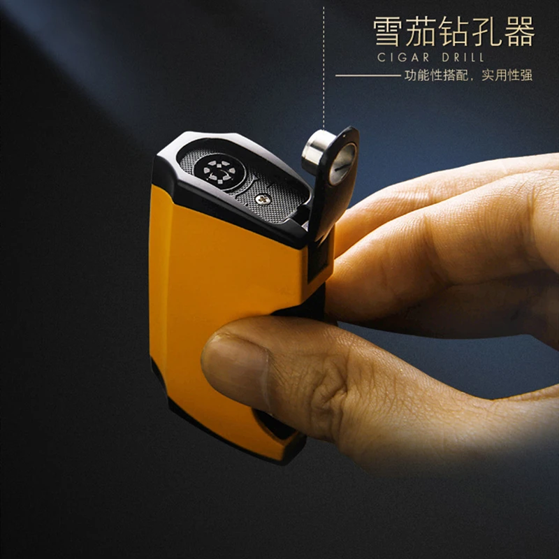  HONEST Metal Cigar Lighter Windproof 2 Blue Jet Flame Cigarette Torch Lighters Butane Gas Lighter R
