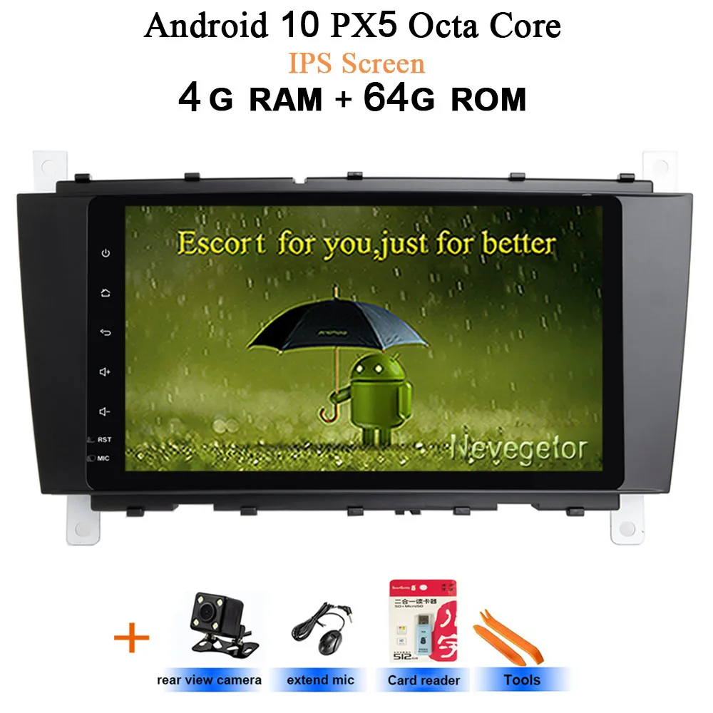 " ips DSP Android 10 4G 64G gps мультимедиаплеер для Mercedes Benz C Class W203 C200 C230 C320 CLK200 CLK350 CLK500 радио - Цвет: IPS 4G-Rear Camera