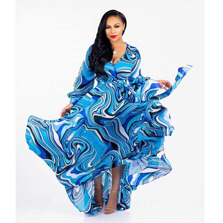 5XL стиль африканская женская одежда Дашики модный принт материал шифоновый с длинным рукавом платье супер Размер s M-4XL 5XL 7027 - Цвет: 7
