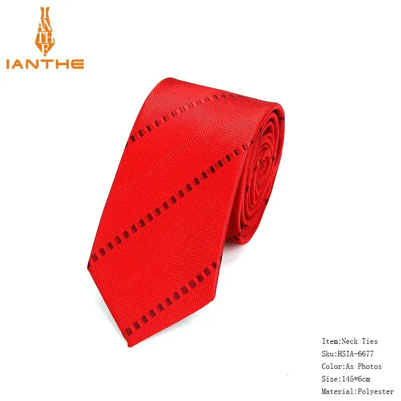 High Quality Ties for Men Fashion Jacquard Woven Classic Mans Necktie For Wedding 6cm Width Slim Groom Neck Tie Red Striped Tie - Цвет: AS photo