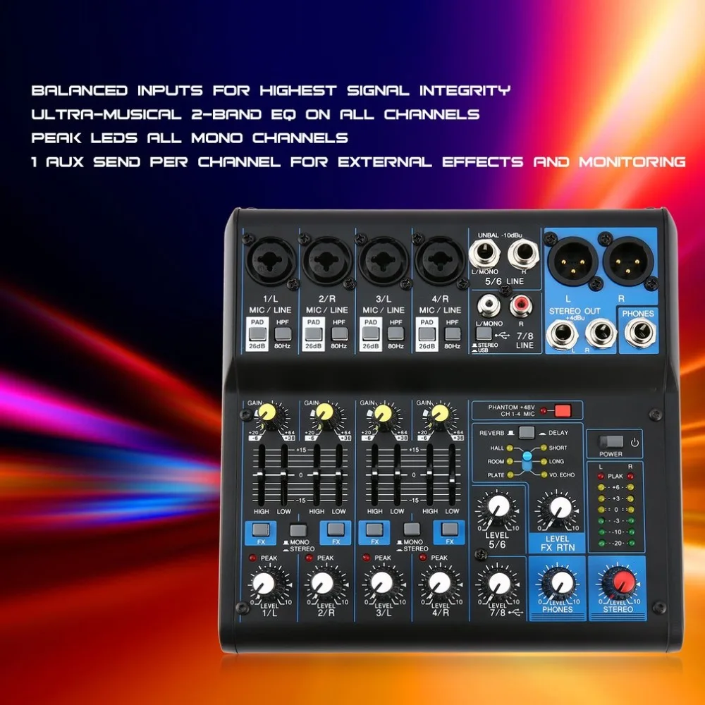 

8 Channel Professional DJ Powered Mixer Power Mixing Amplifier USB Slot 16DSP +48V Phantom Power for Microphones