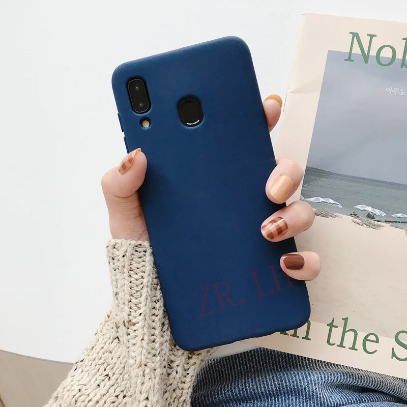Dark blue Однотонные ярких цветов силиконовый чехол на samsung galaxy A30 A40 A50 A60 A70 A20E M10 M20 M30S S8 S9 плюс NOTE10 9 чехол-накладка для телефона - Цвет: Dark blue
