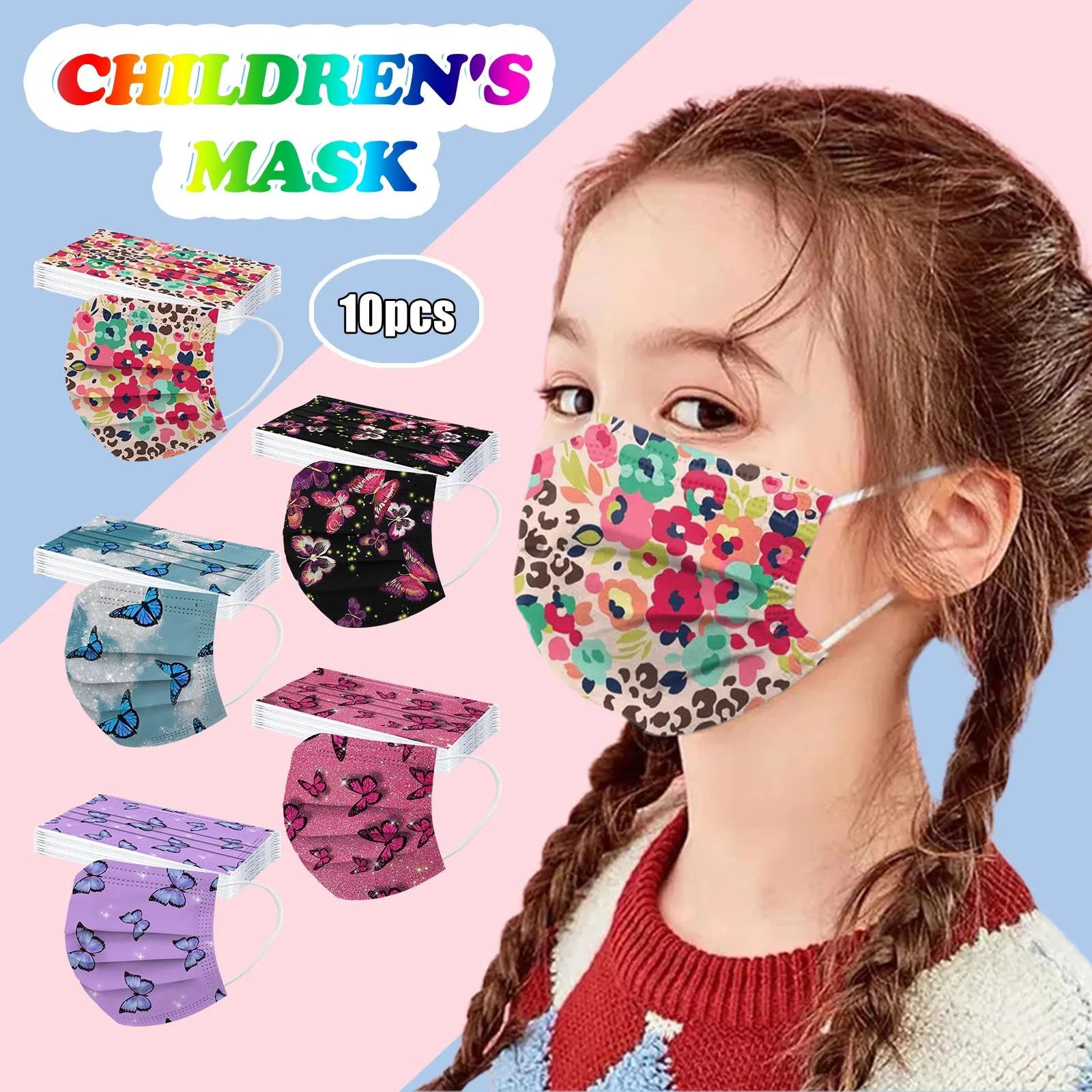 10pcs Disposable Face Mask Children's Mask Print Industrial 3ply Ear