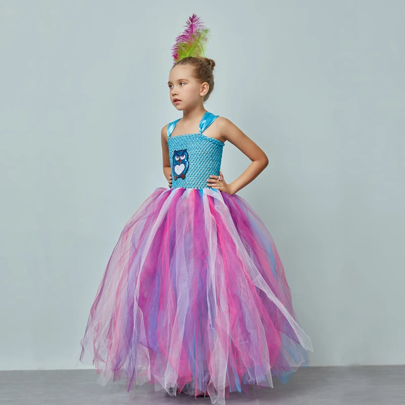 Owl Feather Tutu Dress Birthday Party Kids Halloween Costume Girls Animal Tulle Dress with Headwear Princess Pageant Ball Gown (14)