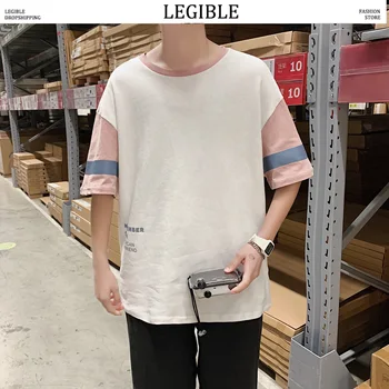 

LEGIBLE New Korean T-Shirts Men Patchwork Streetwear 2020 Summer Mens Loose Casual Short Sleeve Tops Tees Male Oversize T Shirts