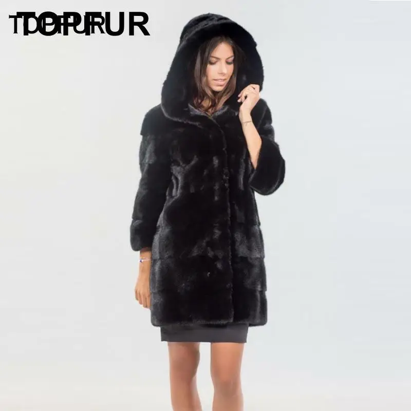 TOPFUR тип шубы из натурального меха норки для женщин натуральный мех норки с капюшоном Полный Пелт женские зимние теплые меховые куртки для России