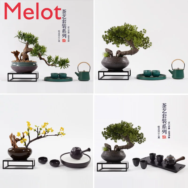 

New Chinese Style Welcome Pine Bonsai Decoration Zen Decorations Model Room Hallway Tea Room Tea Table Tea Set Pine Pot home