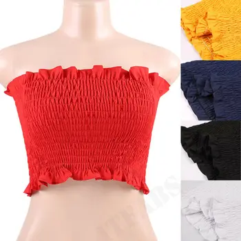 

2019 Summer New Fashion Ladies Sleeveless Strapless Tube Bandeau Woman's Sexy Off Shoulder Ruched Tube Tops Summer Crop Top