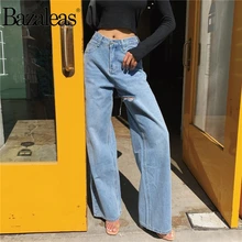 Bazaleas harajuku винтажные прямые брюки Дырчатые Джинсы женские хлопковые свободные джинсы модные с высокой талией женские джинсы в стиле панк