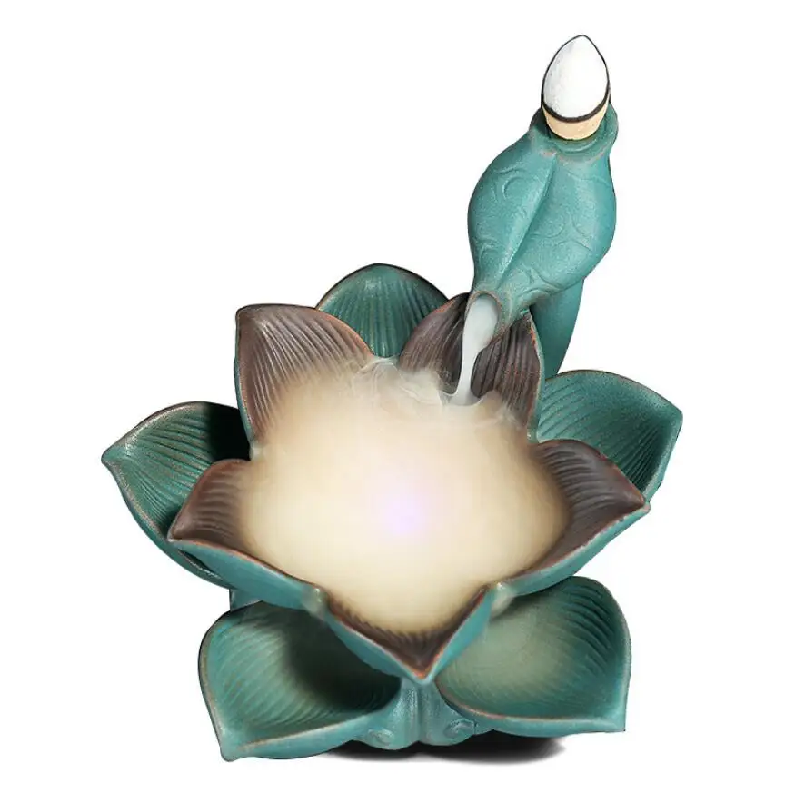 

LED lights lotus Incense Burner Ceramic Waterfall Backflow Censer Holder Home Office Car Decoration Aromatherapy Furnace