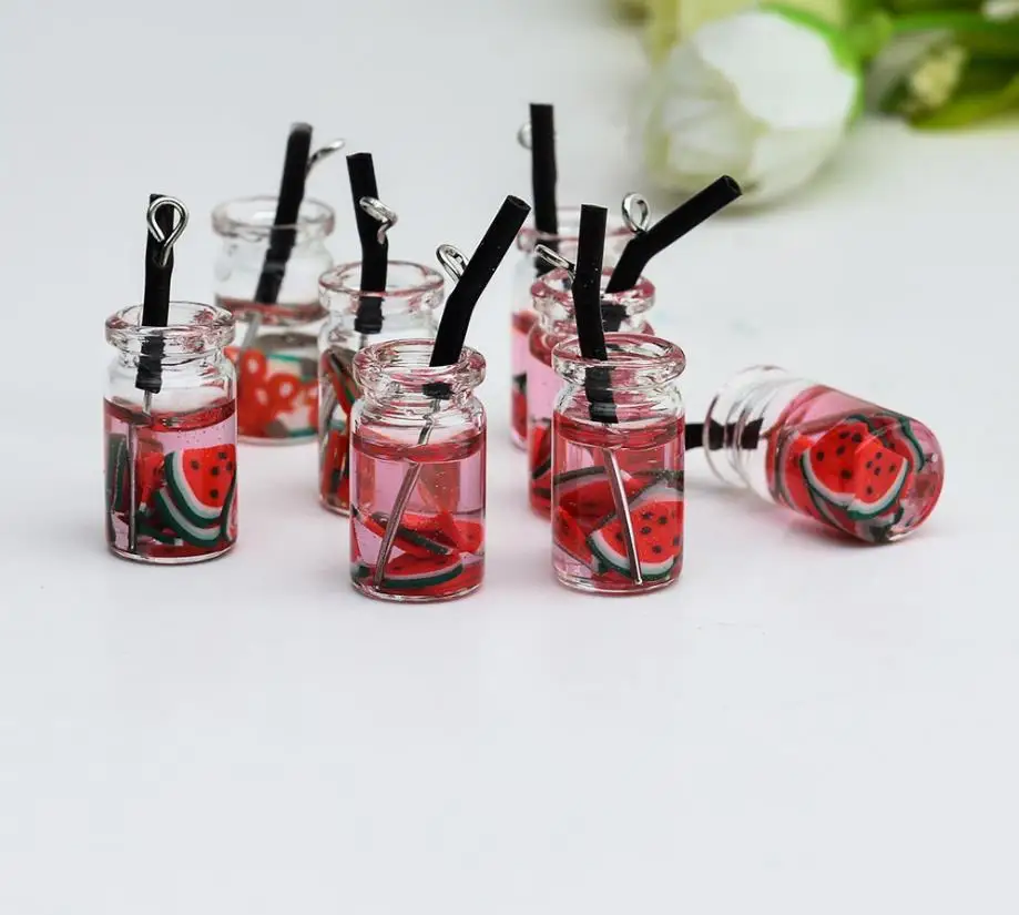 Kawaii Мода стеклянная кружка для сока Подвески для DIY Украшение-ожерелье серьги брелок ювелирных изделий - Окраска металла: Светло-желтый, золотистый цвет