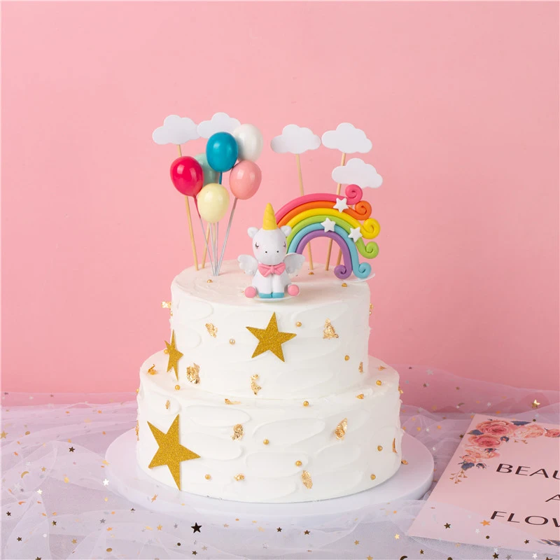 Arc En Ciel Licorne Gateau Topper Anniversaire Mariage Gateau Drapeaux Nuage Ballon Gateau Drapeau Fete D Anniversaire Cuisson Decoration Fournitures Aliexpress