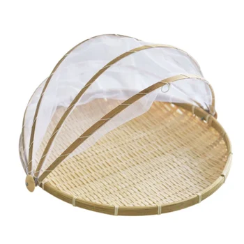 

Serving Food Outdoor Picnic Mesh Net Cover Bamboo Food Serving Tent Basket Tray Fruit Vegetable Bread Storage Basket
