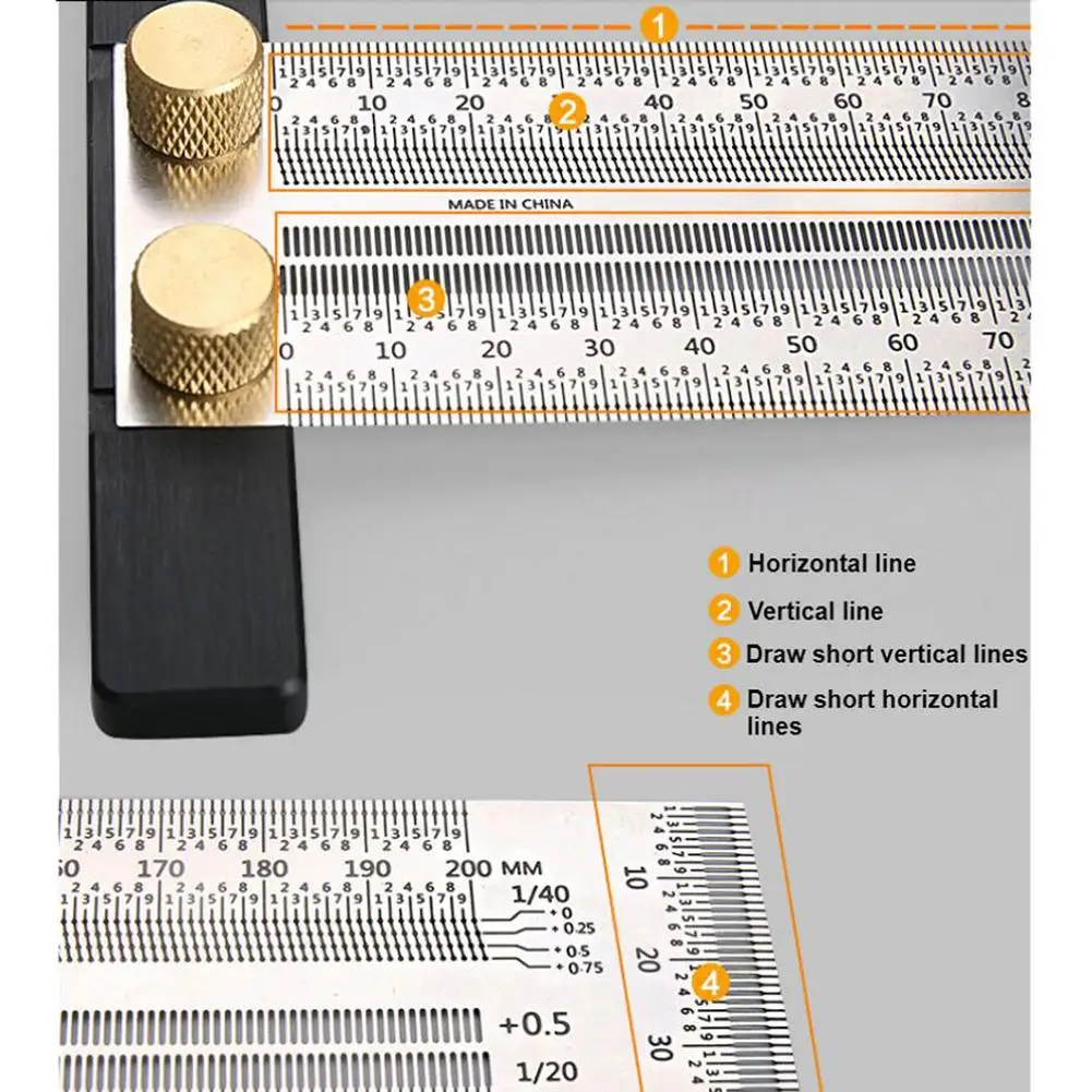Высокоточная шкала линейка Т-типа отверстие линейка из нержавеющей стали деревообрабатывающий Scribing Mark линия Калибр плотник измерительный инструмент