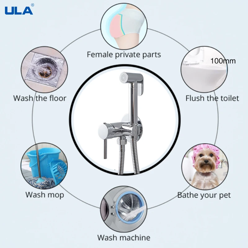 ULA Black Bidet Faucet Portable Toilet Bidet Sprayer Brass Toilet Bidet Faucet Hygienic Shower Hot Cold Water Toilet Faucets 5