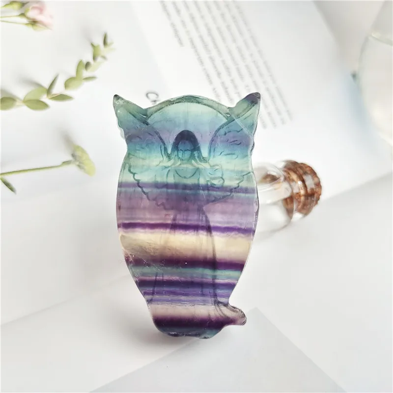 

Natural Rainbow Fluorite Skulls Crystal Quartz Hand Carved Gemstone Healing Reiki Figurine For Angel Gift Stone