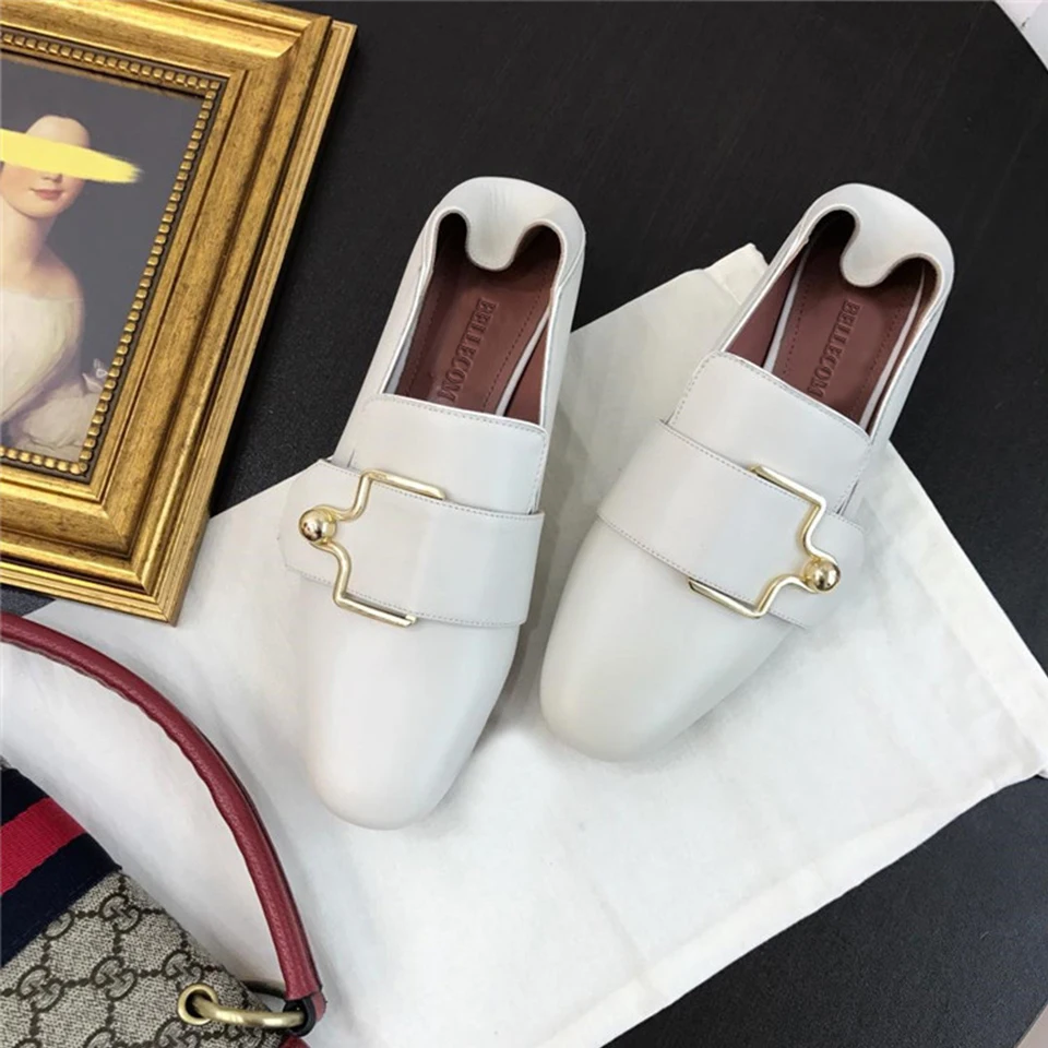 

BELLECOM Autumn 2019 New Pearl Button Dermis with One Foot Pushing on Women's Flat Bottom 100-Pair Single Shoes Lefu Shoes