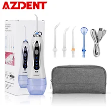 AZDENT, горячая Распродажа, беспроводная зубная нить, портативный ирригатор для струи полости рта, водяная нить+ дорожная сумка, чехол, USB зарядное устройство, зуб, 300 мл, 5 наконечников