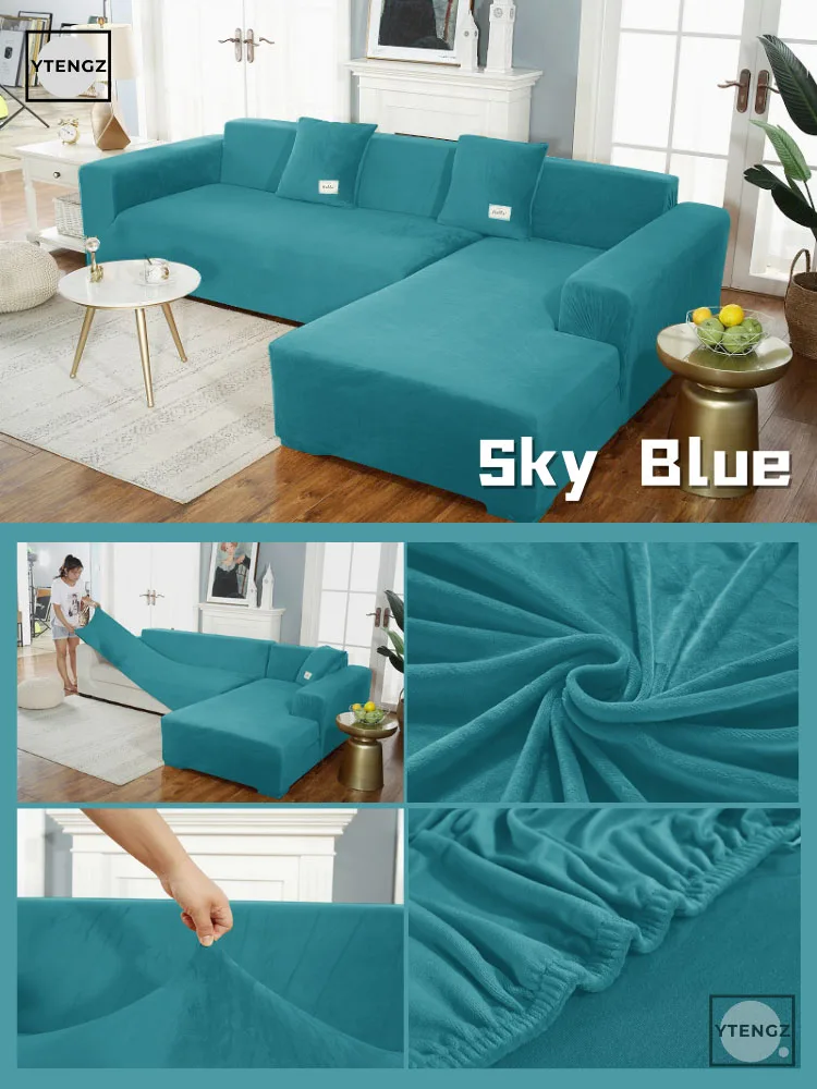 Solid velvet Fabirc Elastic L shape Sofa Cover velvet Sofa Covers for