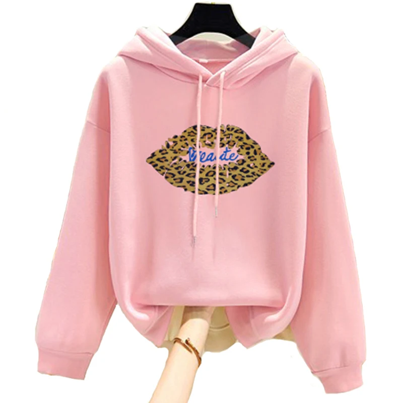 Women's Sweatershirt Winter Round Neck Long Sleeve Pink Hoodie Women Loose Leopard Pattern Plus Size Clothing Casual Sty | Женская