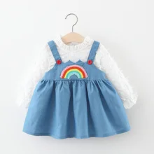 Г. Новинка; платье из джинсовой ткани с радужной вышивкой для девочек; ; сезон весна