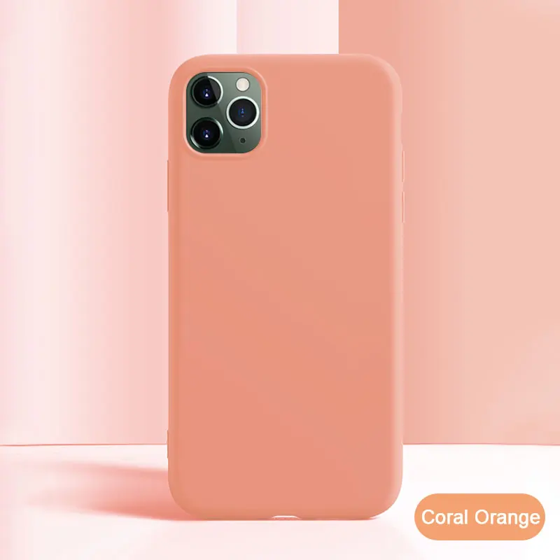 Coral Orange Роскошный силиконовый однотонный Мягкий чехол из ТПУ для iPhone 11 Pro Max X Xr Xs Max защитный чехол - Цвет: Coral Orange