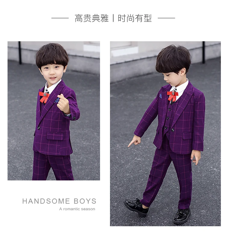 Children's Dress Suits Boy Child Wedding Formal Party Suit 3 Pieces Vest Pants Blazers Costume Boys Clothing 3-10T