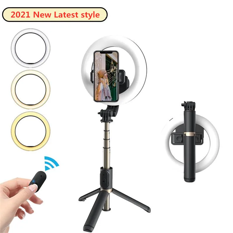 2021 4 en 1 selfie anillo de luz inalámbrico Bluetooth selfie stick mini trípode Handheld Monopod extensible para el teléfono youtube