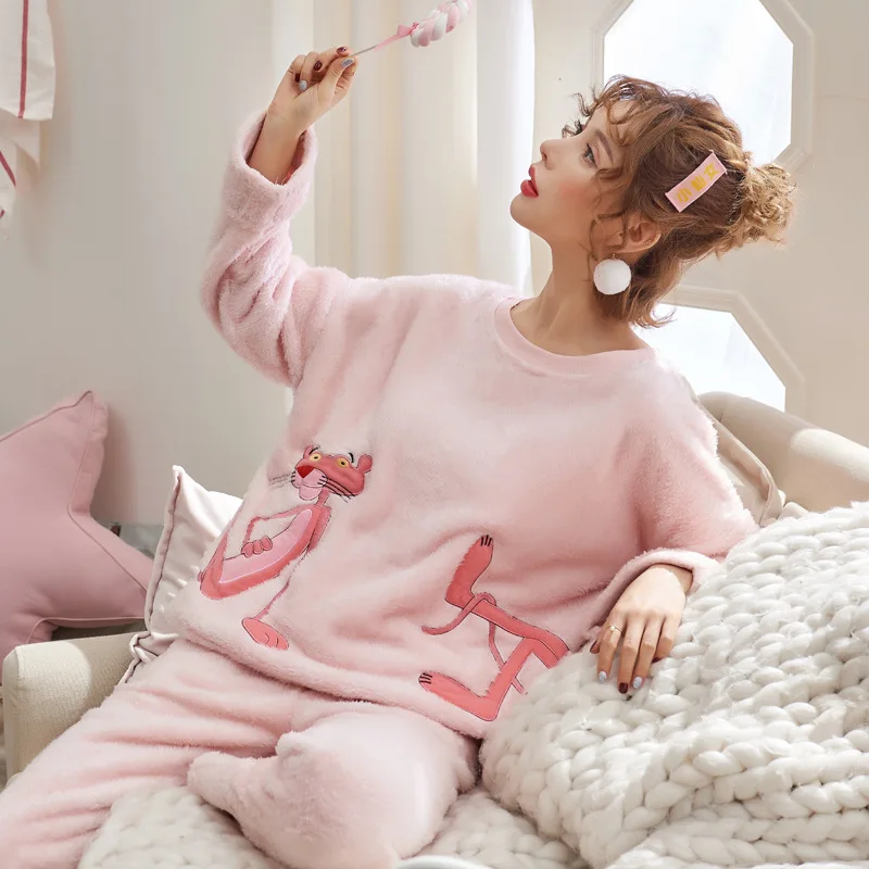 

6685 # Winter Pajamas Women's Flannel Long-sleeve Suit Cartoon Little Princess Lettered Coral Velvet GIRL'S M -Xxl